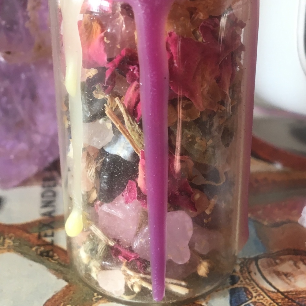 Spell jar/ witch bottle themed for beauty and success- herbs crystals handmade - Picture 1 of 7